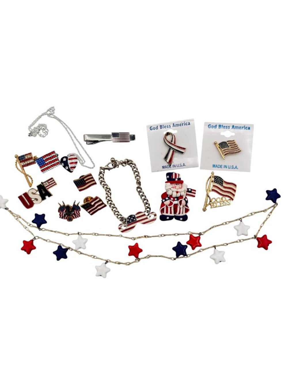 Patriotic Jewelry Lot Vintage American Flag Uncle Sam Red White Blue 14pc USA